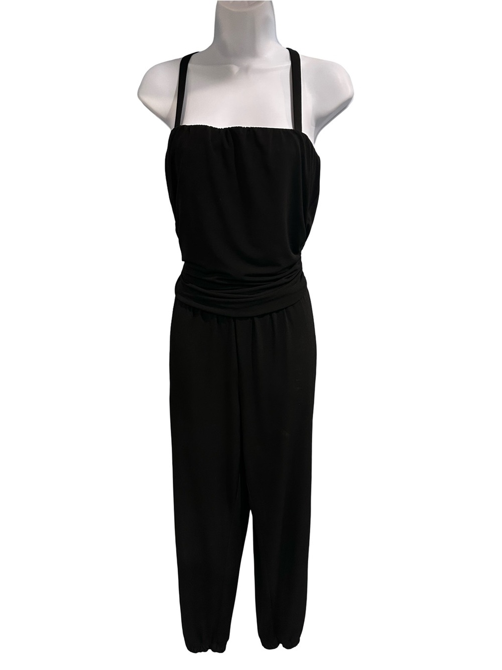 White House Black Market Black Convertible Straps Blouson Jogger Cuff Jumpsuit